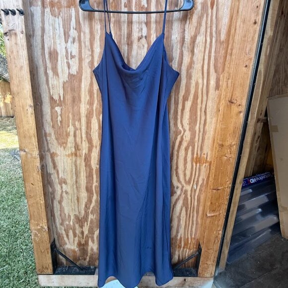 Banana Republic Blue Satin Spaghetti Strap Cocktail Dress (Size L) - Picture 1 of 4